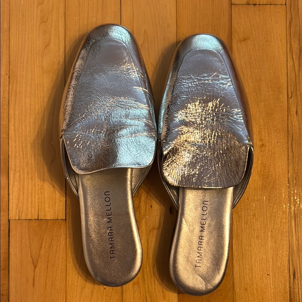 Tamara Mellon Silver Mules 38